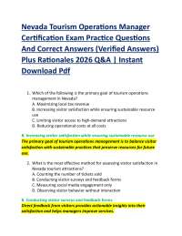 Nevada Tourism Operations Manager Certification Exam Practice Questions And Correct Answ
