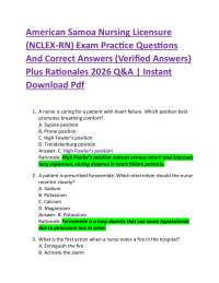 American Samoa Nursing Licensure (NCLEX-RN) Exam Practice Questions And Correct Answers