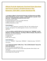 Alberta Pesticide Applicator Structural Exam Questions And Correct Answers (Verified Answe
