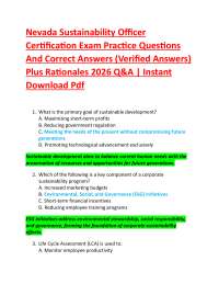 Nevada Sustainability Officer Certification Exam Practice Questions And Correct Answers