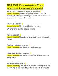 MBA 5003: Finance Module Exam Questions & Answers (Grade A+)