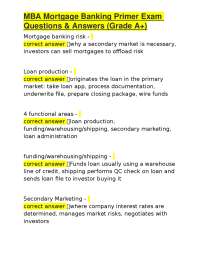 MBA Mortgage Banking Primer Exam Questions & Answers (Grade A+)