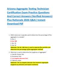Arizona Aggregate Testing Technician Certification Exam Practice Questions And Correct A