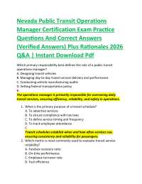 Nevada Public Transit Operations Manager Certification Exam Practice Questions And Corre