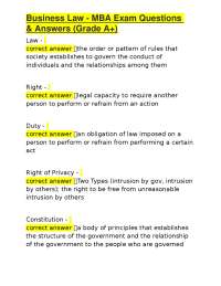 Business Law - MBA Exam Questions & Answers (Grade A+)