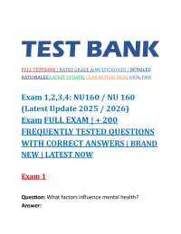 Exam 1,2,3,4: NU160 / NU 160 (Latest Update 2025/2026) Exam FULL EXAM | + 200 most tested