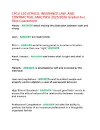CPCU 130 (ETHICS, INSURANCE LAW, AND CONTRACTUAL ANALYSIS) 2025/2026 Graded A+|Pass Guaran