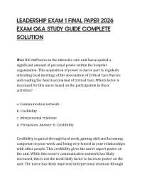LEADERSHIP EXAM 1 FINAL PAPER 2026 EXAM Q&A STUDY GUIDE COMPLETE SOLUTION
