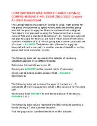 CONTEMPORARY MATHEMATICS (MATH-105N-0) COMPREHENSIVE FINAL EXAM 2025/2026 Graded A+|Pass G