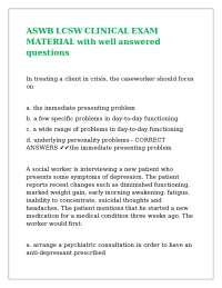 ASWB LCSW CLINICAL EXAM MATERIAL with well answered questions