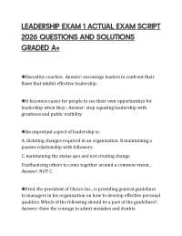 LEADERSHIP EXAM 1 ACTUAL EXAM SCRIPT 2026 QUESTIONS AND SOLUTIONS GRADED A+