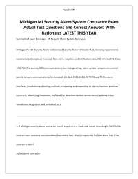 Michigan MI Security Alarm System Contractor Exam Actual Test Questions and Correct Answer