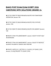 Idaho POST Exam Script Verified Q&A’s 100% Correct Latest 2026/2027 Version