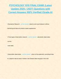PSYCHOLOGY 1010 FINAL EXAM (Latest Update 2026 / 2027) Questions with Correct Answers 100%