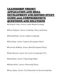 LEADERSHIP THEORY APPLICATION AND SKILL DEVELOPMENT 6TH EDITION STUDY GUIDE 2026 COMPREHEN