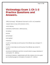 Victimology Exam 1 Ch 1-3 Practice Questions and Answers.