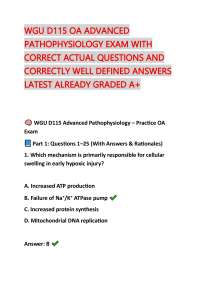 WGU D115 OA ADVANCED PATHOPHYSIOLOGY EXAM WITH CORRECT ACTUAL QUESTIONS
