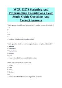 WGU D278 Scripting And Programming Foundations Exam Study Guide Questions And Correct Answ