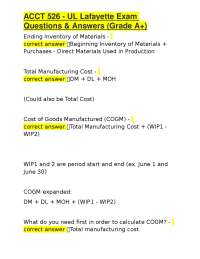 ACCT 526 - UL Lafayette Exam Questions & Answers (Grade A+)