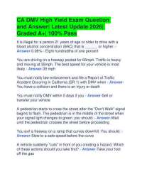 CA DMV High Yield Exam Question and Answer| Latest Update 2026| Graded A+| 100% Pass