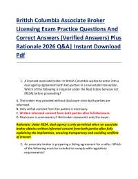 British Columbia Associate Broker Licensing Exam Practice Questions And Correct Answers