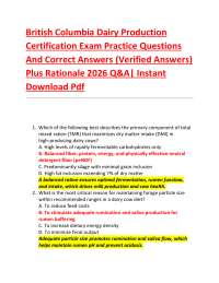 British Columbia Dairy Production Certification Exam Practice Questions And Correct Answ