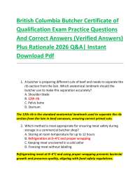 British Columbia Butcher Certificate of Qualification Exam Practice Questions And Correc