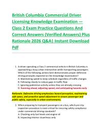 British Columbia Commercial Driver Licensing Knowledge Examination — Class 2 Exam Practi
