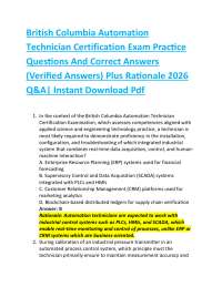 British Columbia Automation Technician Certification Exam Practice Questions And Correct