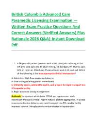 British Columbia Advanced Care Paramedic Licensing Examination — Written Exam Practice Q