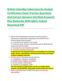 British Columbia Cybersecurity Analyst Certification Exam Practice Questions And Correct