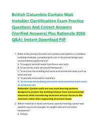 British Columbia Curtain Wall Installer Certification Exam Practice Questions And Correc