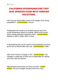 CALIFORNIA EFOODHANDLERS TEST 2026 UPDATED EXAM WITH VERIFIED SOLUTIONS.