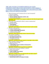 NRF ADVANCED CUSTOMER SERVICE & SALES CERTIFICATION PRACTICE QUESTIONS AND CORRECT ANSWE