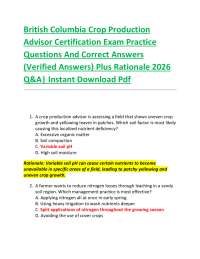 British Columbia Crop Production Advisor Certification Exam Practice Questions And Corre