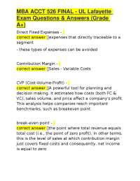 MBA ACCT 526 FINAL - UL Lafayette Exam Questions & Answers (Grade A+)