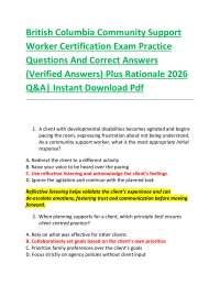 British Columbia Community Support Worker Certification Exam Practice Questions And Corr