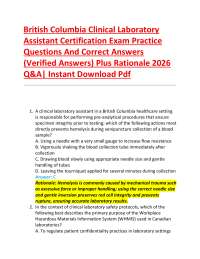 British Columbia Clinical Laboratory Assistant Certification Exam Practice Questions And