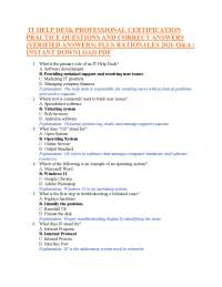 IT HELP DESK PROFESSIONAL CERTIFICATION PRACTICE QUESTIONS AND CORRECT ANSWERS (VERIFIED