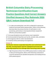 British Columbia Dairy Processing Technician Certification Exam Practice Questions And C