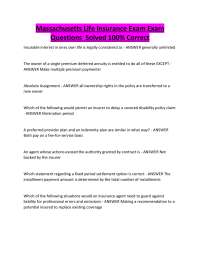 Massachusetts Life Insurance Exam Exam Questions Solved 100% Correct