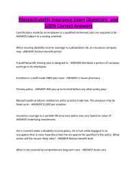 Massachusetts Insurance Exam Questions and 100% Correct Answers