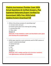 Virginia Journeyman Plumber Exam With Actual Questions & Verified Answers, Plus Explained