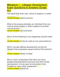 Milestone 1 - Lifespan Development Exam Questions & Answers (Grade A+)