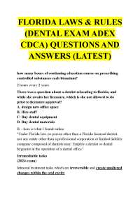FLORIDA LAWS & RULES (DENTAL EXAM ADEX CDCA) QUESTIONS AND ANSWERS (LATEST)