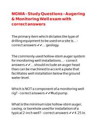 NGWA - Study Questions - Augering & Monitoring Well exam with correct answers