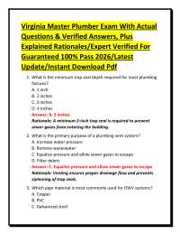 Virginia Master Plumber Exam With Actual Questions & Verified Answers, Plus Explained Rati
