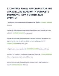 5. CONTROL PANEL FUNCTIONS FOR THE CNC MILL 252 EXAM WITH COMPLETE SOLUTIONS 100% VERIFI