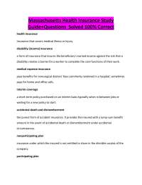 Massachusetts Health Insurance Study Guide+Questions Solved 100% Correct