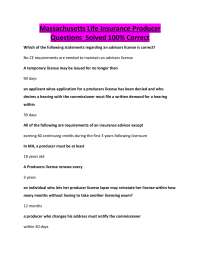 Massachusetts Life Insurance Producer Questions Solved 100% Correct